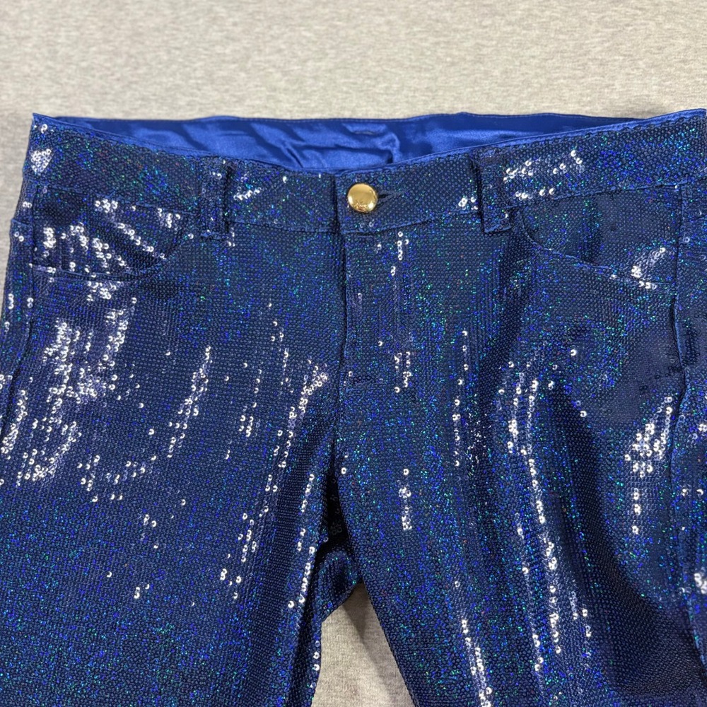 Siwy Hannah Marine Blue Sequin Skinny Pants Lined Glam Party Disco Size 29 - Picture 7 of 12